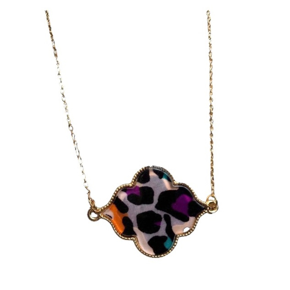 Girls Night Leopard Cheetah Print Gold Plated Brocade Necklace Women’s Jewelry